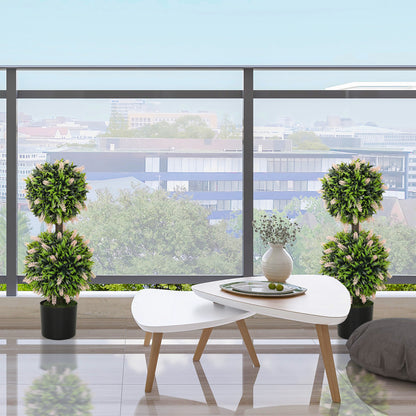 Set of 2 Artificial Plants, Lavender Flowers Ball Trees with Pot, for Home Indoor Outdoor Decor, 70cm