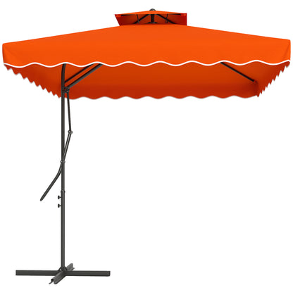2.5m Cantilever Parasol with Easy Lever, Square Double Top Garden Parasol Umbrella with Ruffles and Cross Base