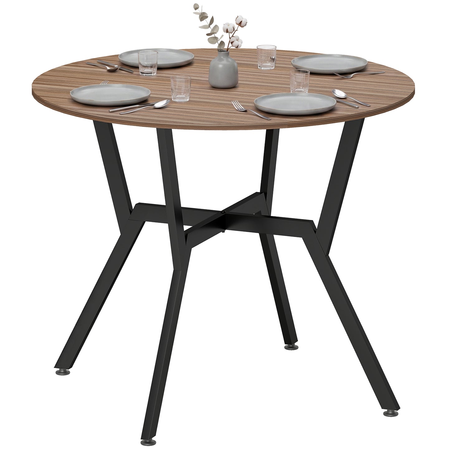 Dining Table, Round Kitchen Table with Black Legs, Anti-slip Foot Pads for Living Room, Dining Room 90 x 76 cm, Brown