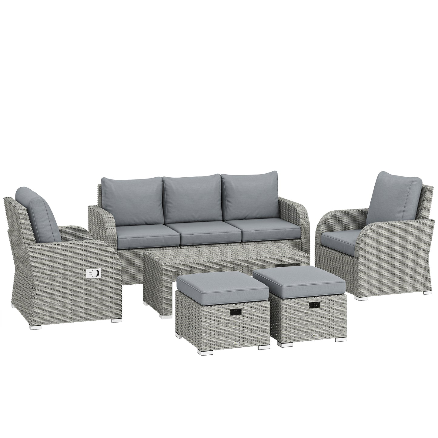 Six-piece Rattan Garden Furniture Set with Reclining Armchairs - Dark Grey