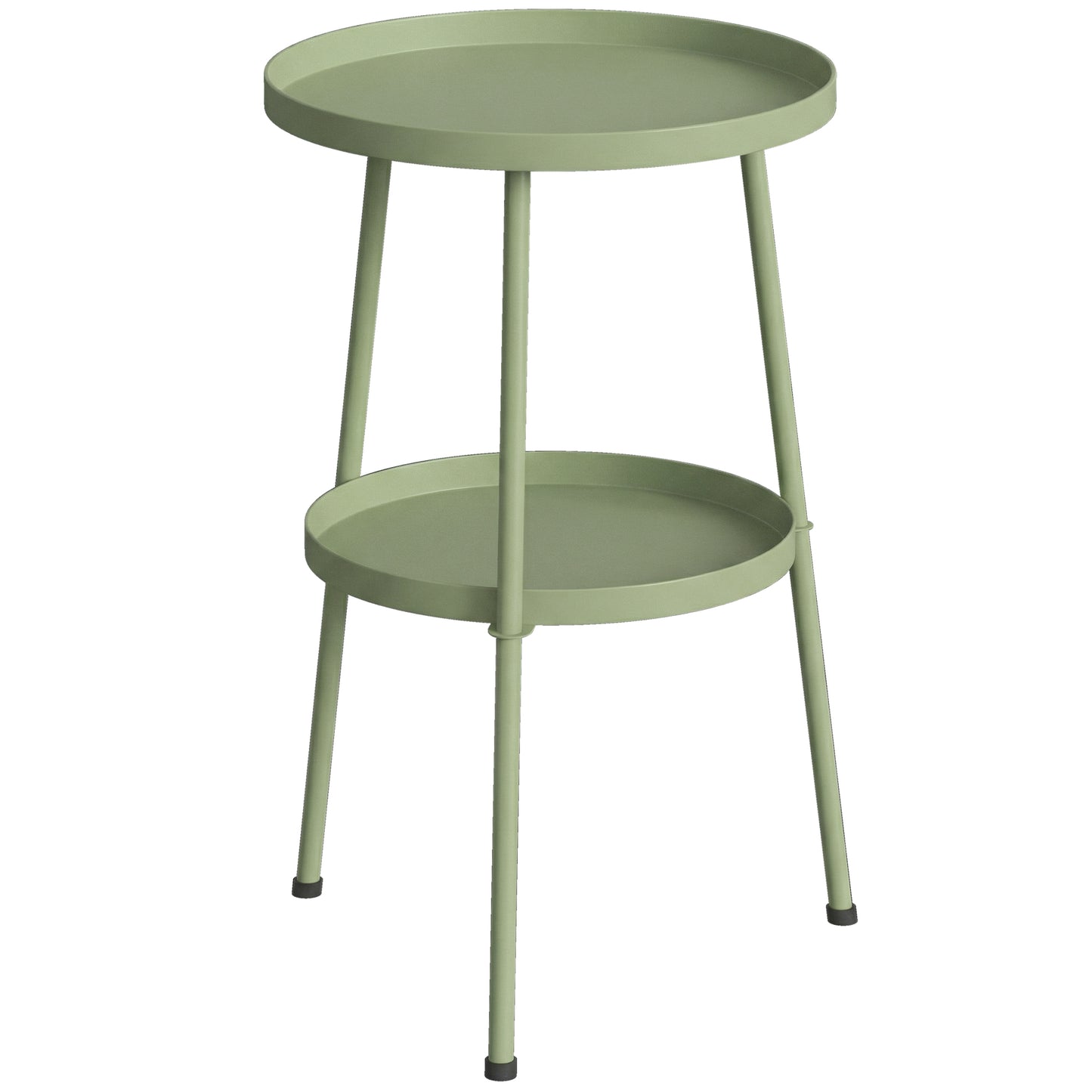 Patio Side Table, 2-Tier Round Coffee End Table for Garden Balcony Living Room Bedroom, Light Green