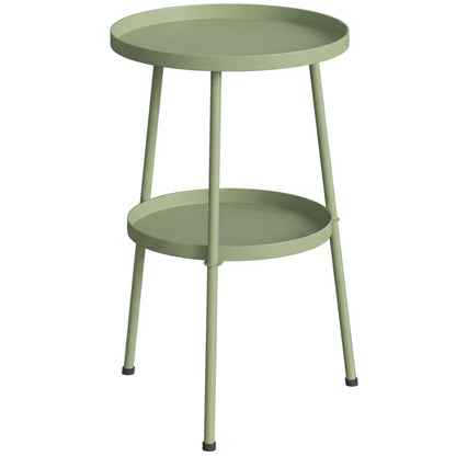 Patio Side Table, 2-Tier Round Coffee End Table for Garden Balcony Living Room Bedroom, Light Green