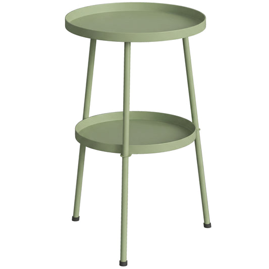 Patio Side Table, 2-Tier Round Coffee End Table for Garden Balcony Living Room Bedroom, Light Green