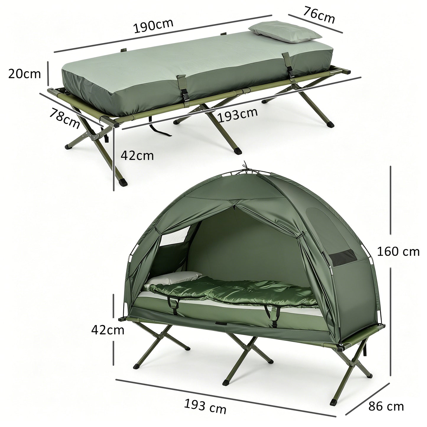 1 person Foldable Camping Tent w/Sleeping Bag Air Mattress Outdoor Hiking Picnic Bed cot w/Foot Pump