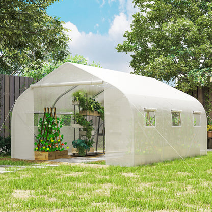 3.5 x 3 x 2m, Walk-In Polytunnel Greenhouse Warm House Garden Tunnel Shelter Plant Shed, White