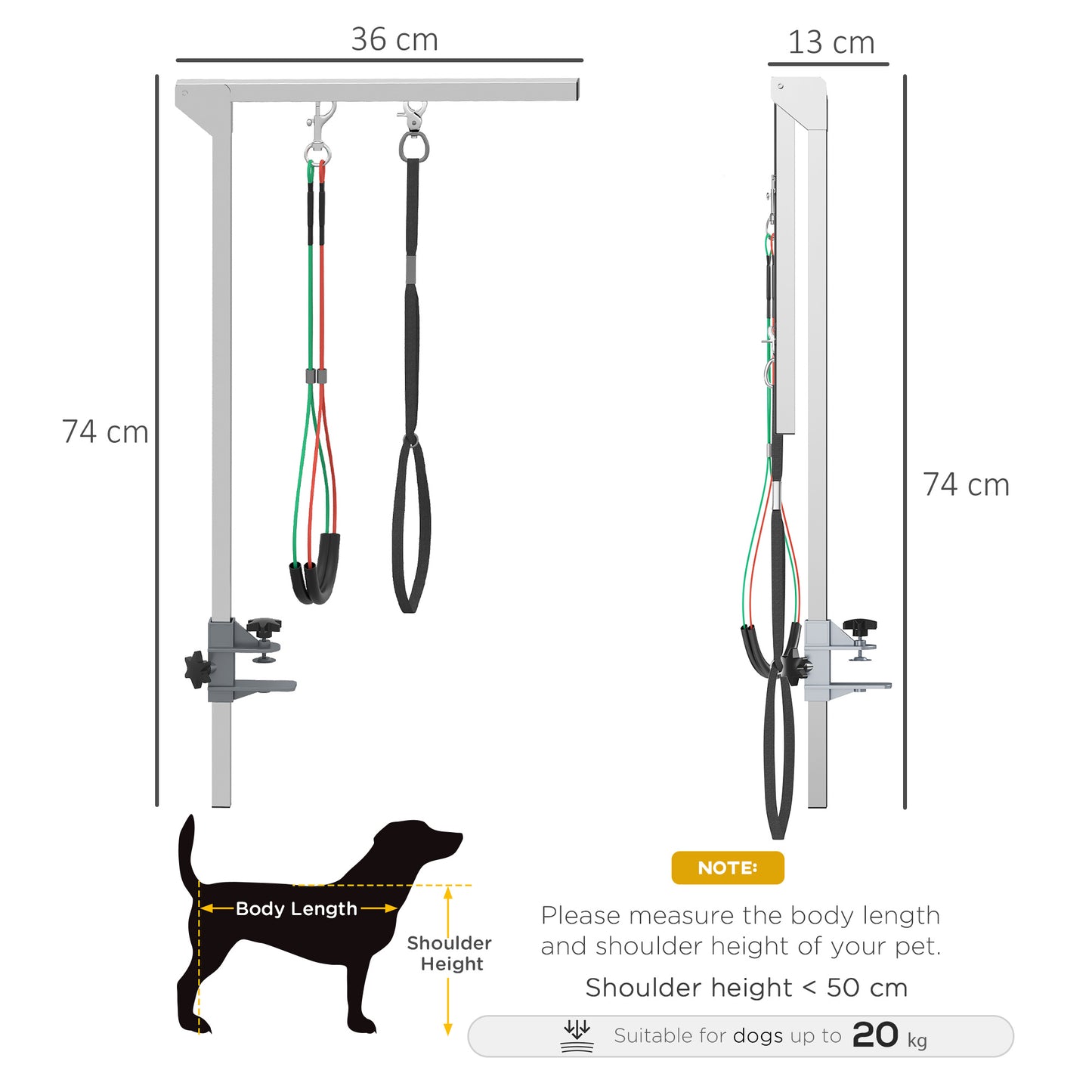Adjustable Pet Grooming Arm, with Clamp, Haunch Holders & Grooming Loop - Sliver-Tone