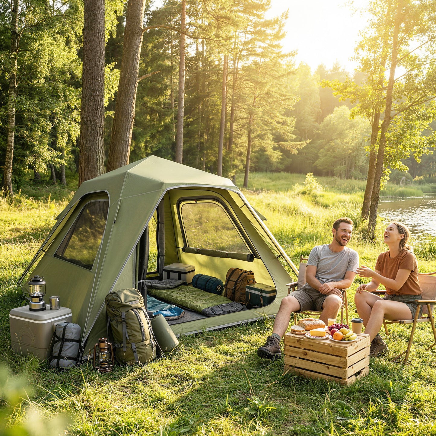 Pop Up Tent 3000mm Waterproof Camping Tents with Mesh Windows 2-3 People Green