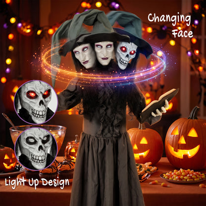 180cm Life Size Animated Witch Halloween Decorations Outdoor Indoor, Scary Halloween Animatronics Decor