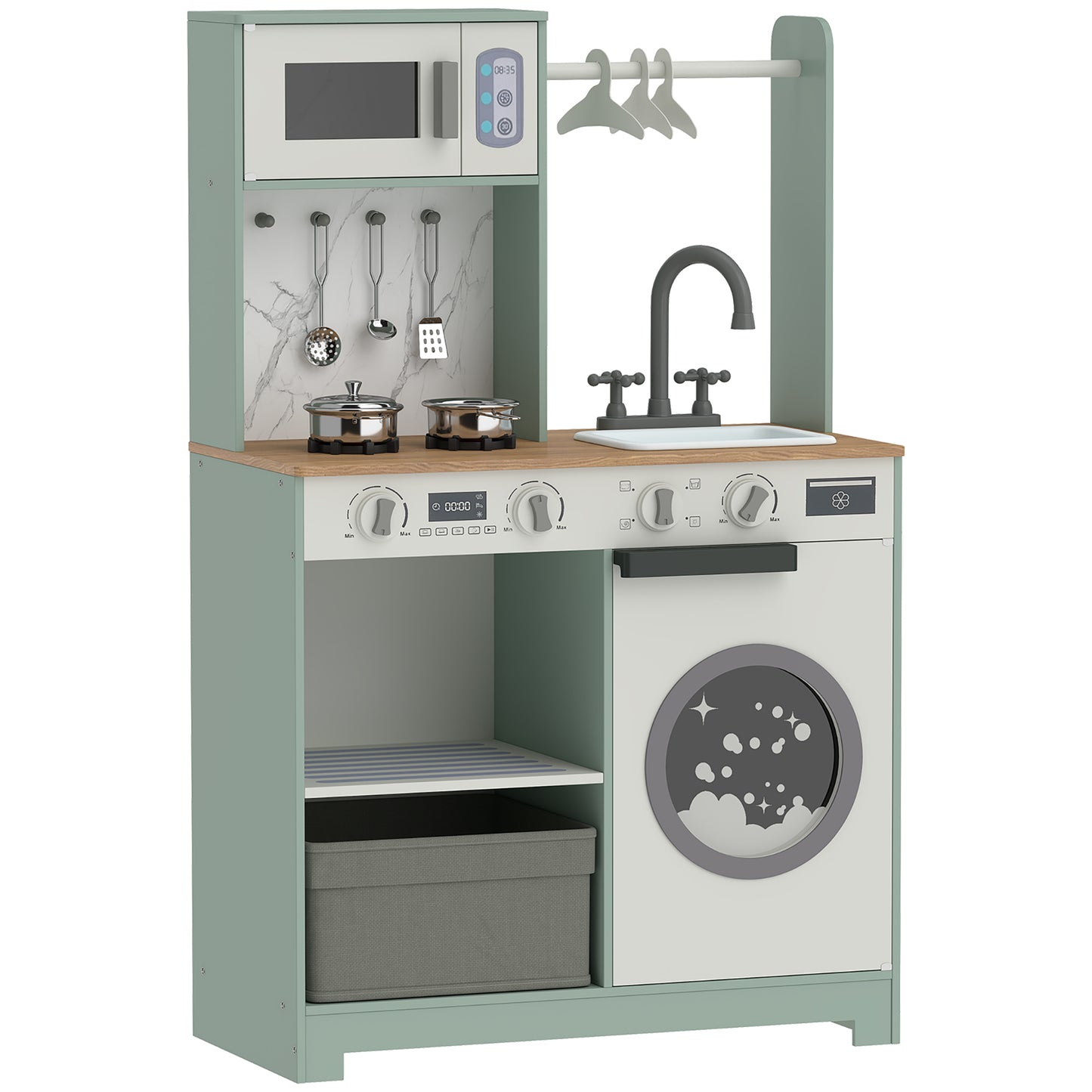 Kids Play Kitchen, Pretend Play Toy Kitchen Playset with Stove, Sink, Microwave, 5Pcs Accessories for 3-6 Years, Green