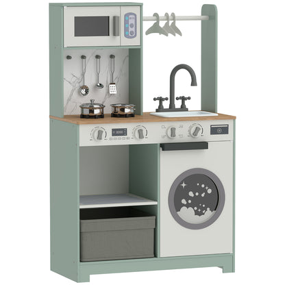 Kids Play Kitchen, Pretend Play Toy Kitchen Playset with Stove, Sink, Microwave, 5Pcs Accessories for 3-6 Years, Green