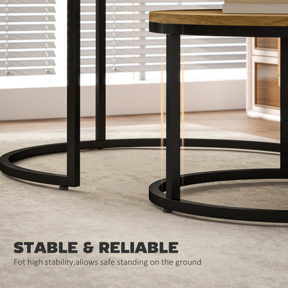 Set of Two Wood-Effect Stacking Tables - Brown