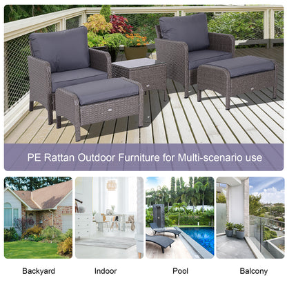 2-Seater Rattan Furniture Set, Steel Frame-Grey