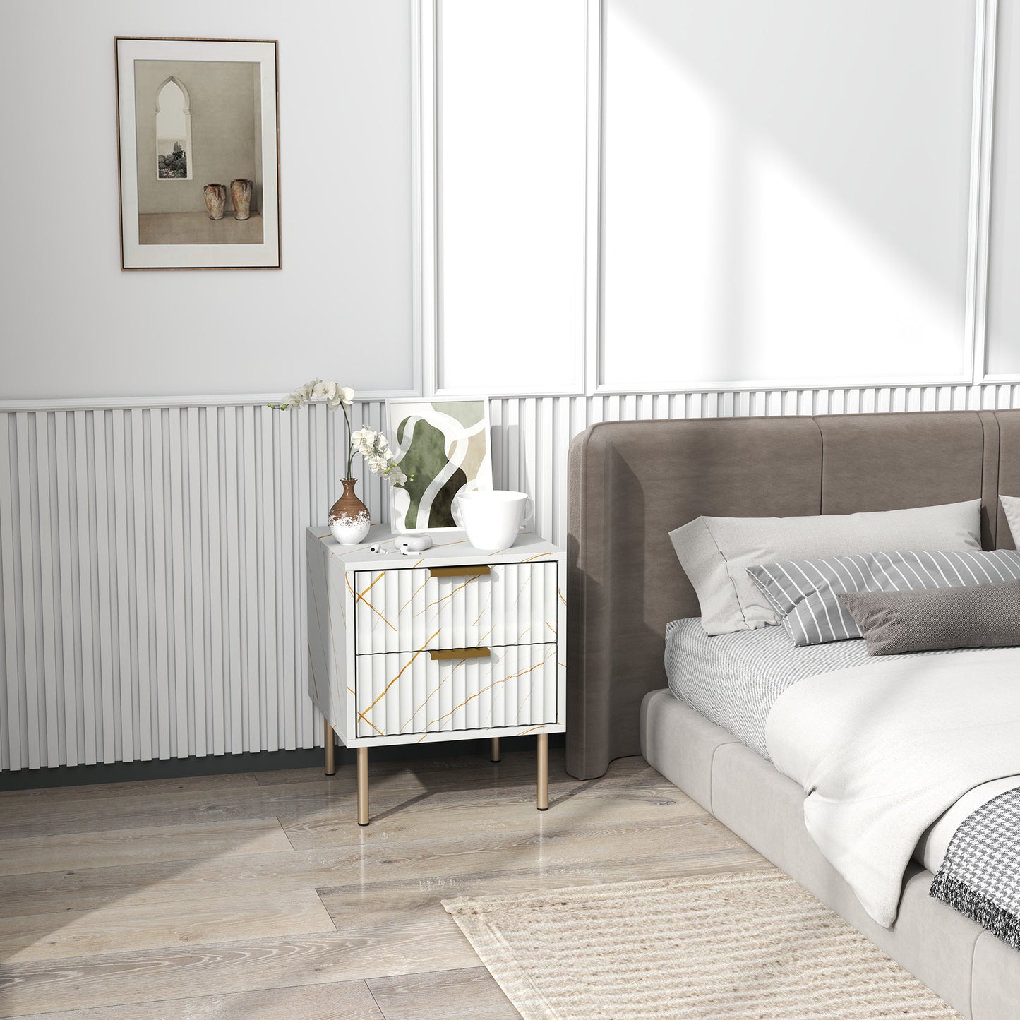 Elegant Two-Drawer Bedside Table - White
