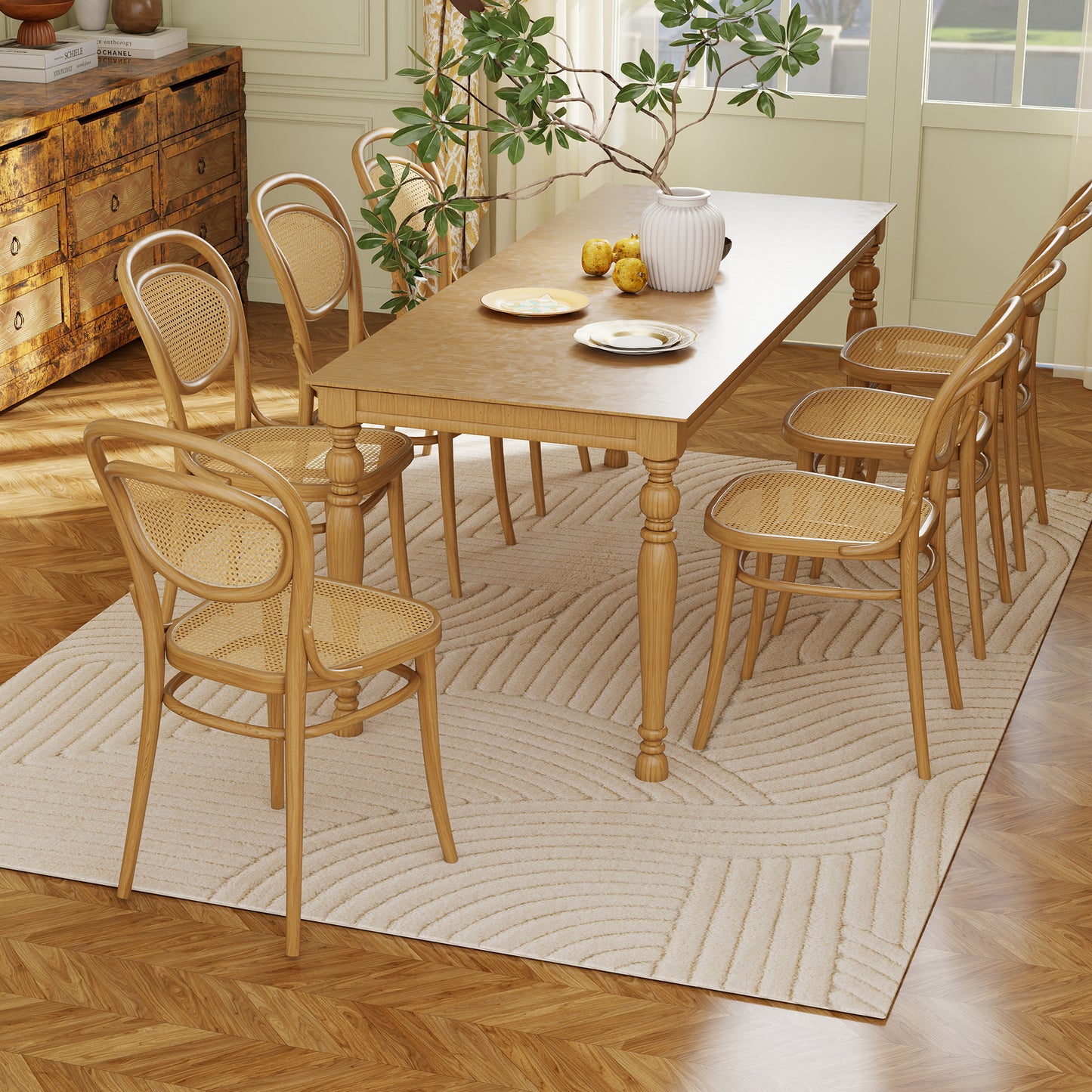 Modern Geometric Rug, Thick & Plush, Non-Slip, 230 x 160 cm, Cream, Living Room, Bedroom, Office