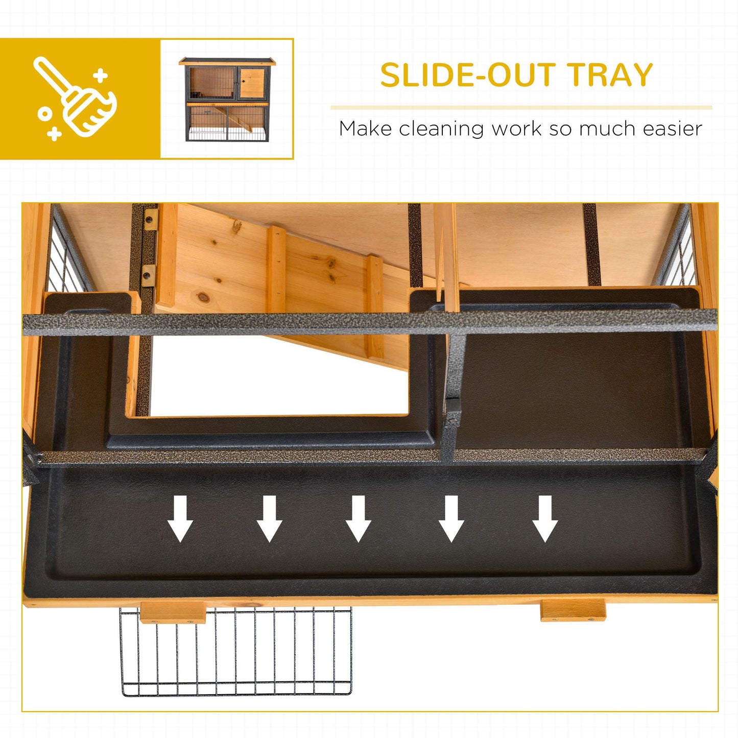 Guinea Pig Hutch Rabbit Hutch Wood-metal Elevated Pet House Bunny Cage with No-Leak Tray Ramp Openable Roof Outdoor 89.5 x 45