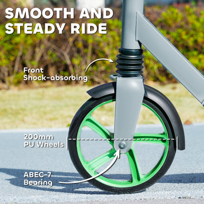 Foldable Kids Scooter with Adjustable Handlebar, 200mm Big Wheel, Rear Fender Brake, for Ages 6-12 Years, Green