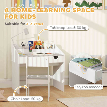 Children Study Table and Chair, Kids Desk and Chair Set with Storage, Pull-Out Drawer, for Ages 3-6 Years, Grey
