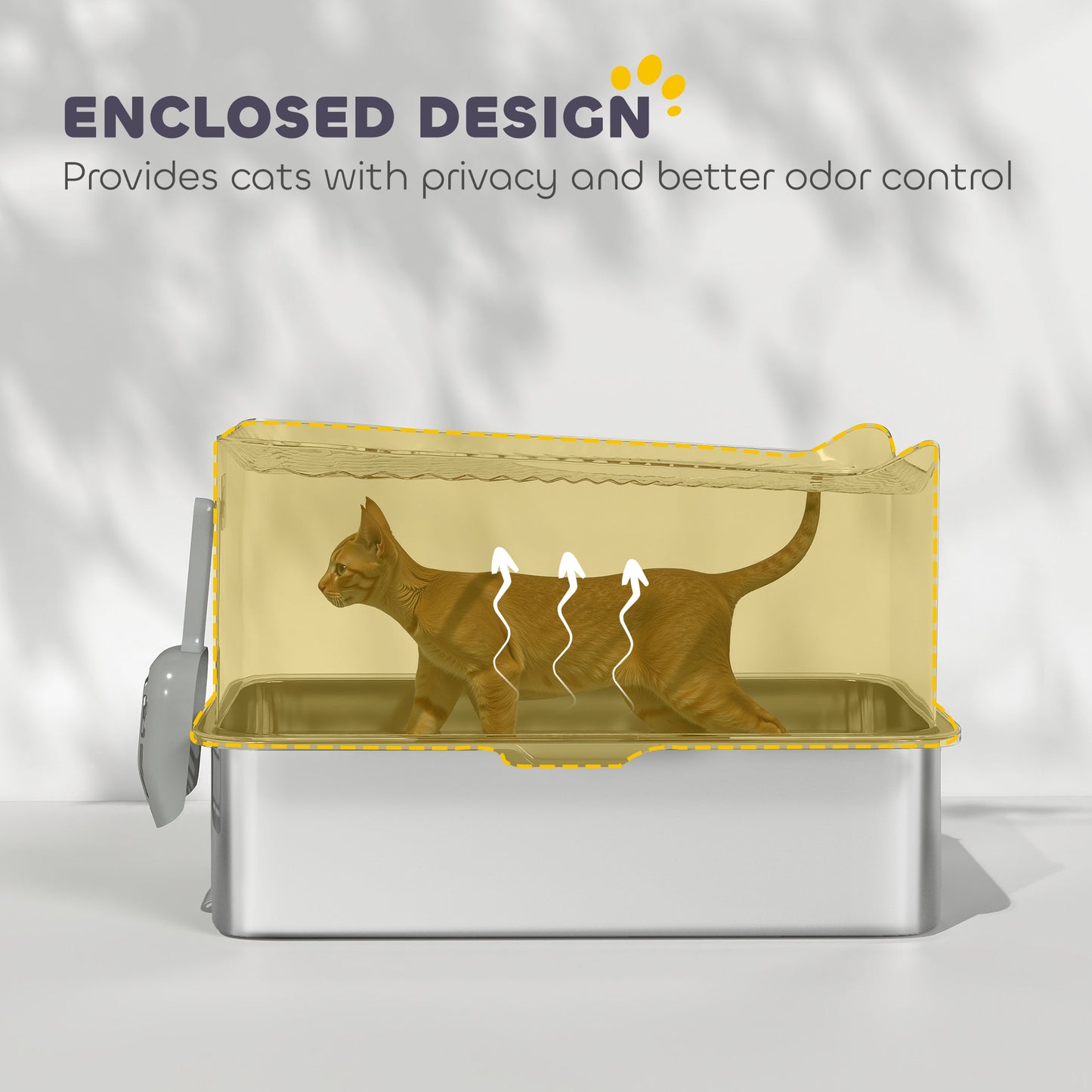 Stainless Steel Cat Litter Tray, Extra Large Enclosed Litter Box with Scoop, Top Entrance, Non-slip Pads, Dark Grey