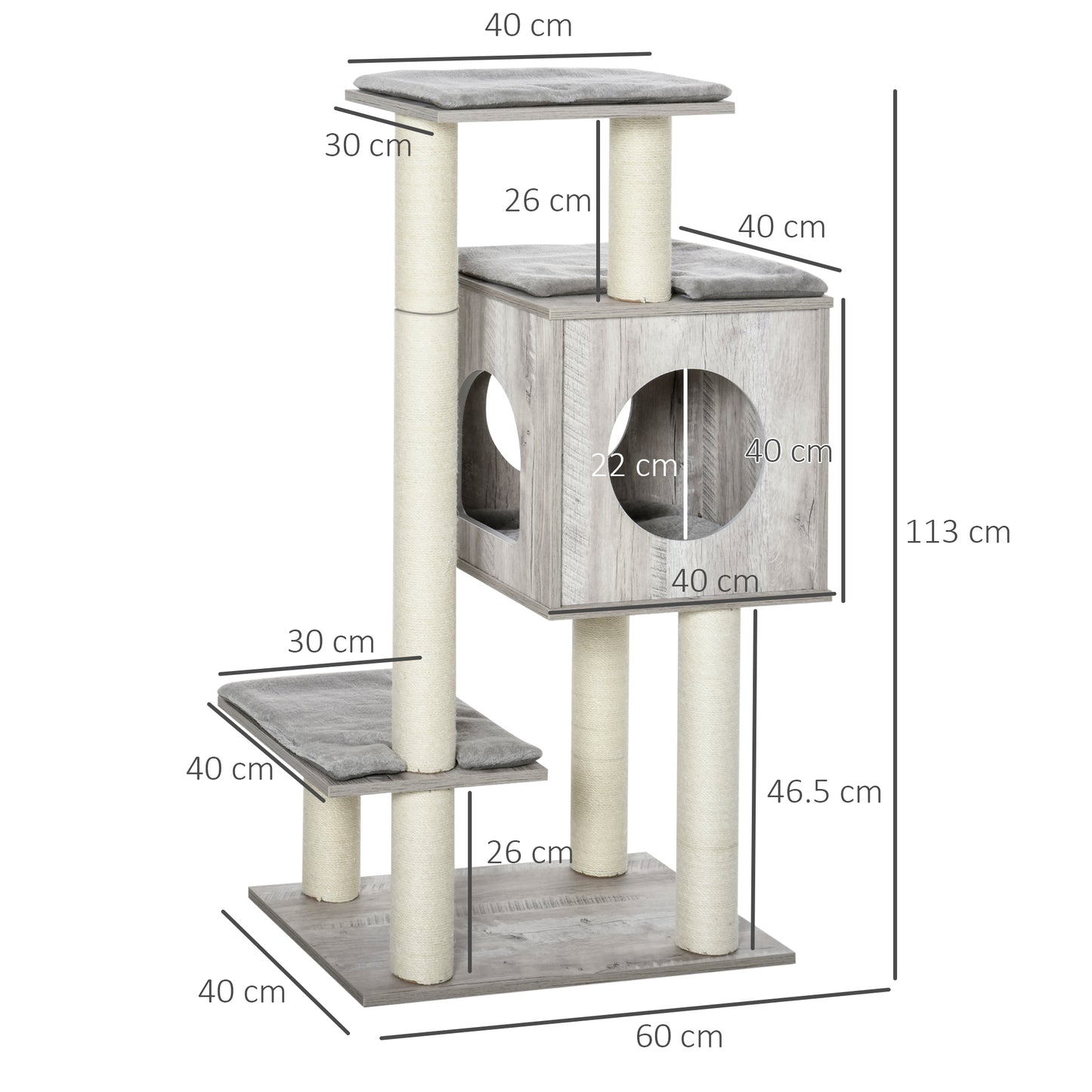 Cat Tree for Indoor Large Cats 113cm Kitten Tower Condo Jute Scratching Post Kitten Play House Activity Center Furniture
