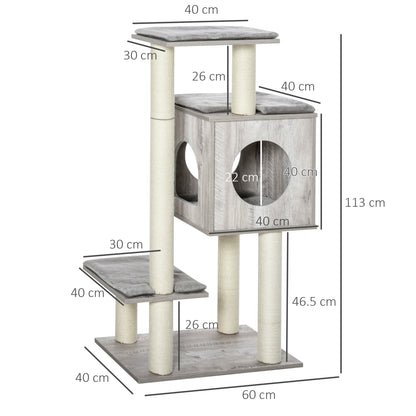 Cat Tree for Indoor Large Cats 113cm Kitten Tower Condo Jute Scratching Post Kitten Play House Activity Center Furniture