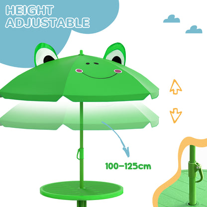 Kids Folding Picnic Table Chair Set w/ Parasol, Green