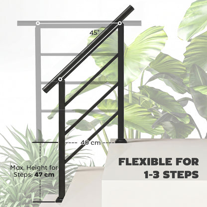 Outdoor Handrail for Stairs, 0°-45° Adjustable Wrought Iron Exterior Handrail, Fit 1 to 3 Steps Stair Railing