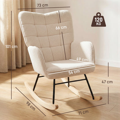 Berber Fleece Nursery Glider Rocker for Nursing, Wingback Rocking Chair for Living Room, Beige