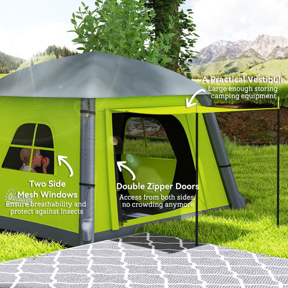 Inflatable Camping Tent w/ Hand Pump, Easy Setup 1/2 Person Blow Up Tent Waterproof 190T Taffeta w/ Mesh Windows