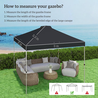 gazebo roof replacement UV50+ Waterproof Pop Up Canopy Cover with 8 Drainage Holes 3 x 3 m Black