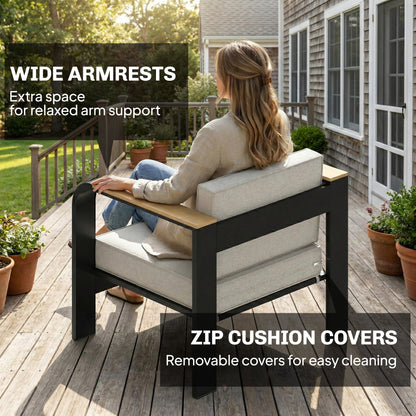 4 Seater Aluminium Garden Furniture Set with Olefin Cushions, Garden Sofa Set, Beige
