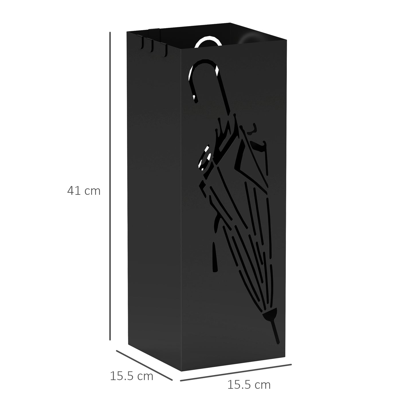 Metal Umbrella Stand, Square Umbrella Holder with 4 Hooks and Removable Drip Tray