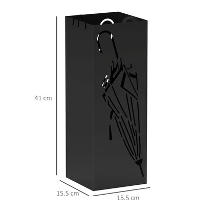 Metal Umbrella Stand, Square Umbrella Holder with 4 Hooks and Removable Drip Tray