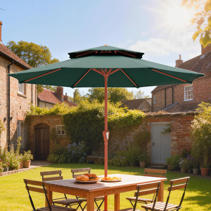2.7 m Garden Parasol with Double Top Outdoor Market Table Umbrella with Crank System, Green