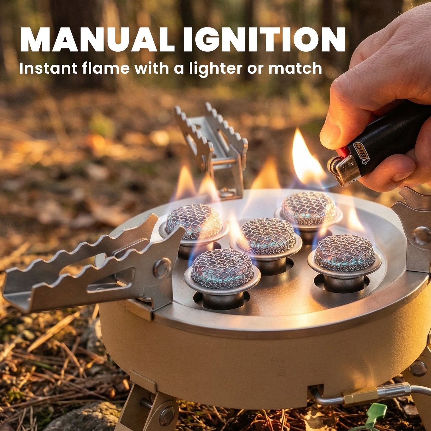 7000W Camping Stove with Piezo Ignition, High Power Gas Stove with 50kg Capacity and Carry Bag for Outdoor Hiking Khaki