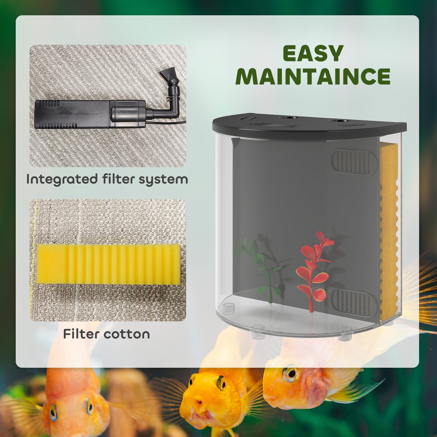 3L Small Fish Tank with Filter System, LED Light, Small Fish Tank for Betta, Shrimp, Black