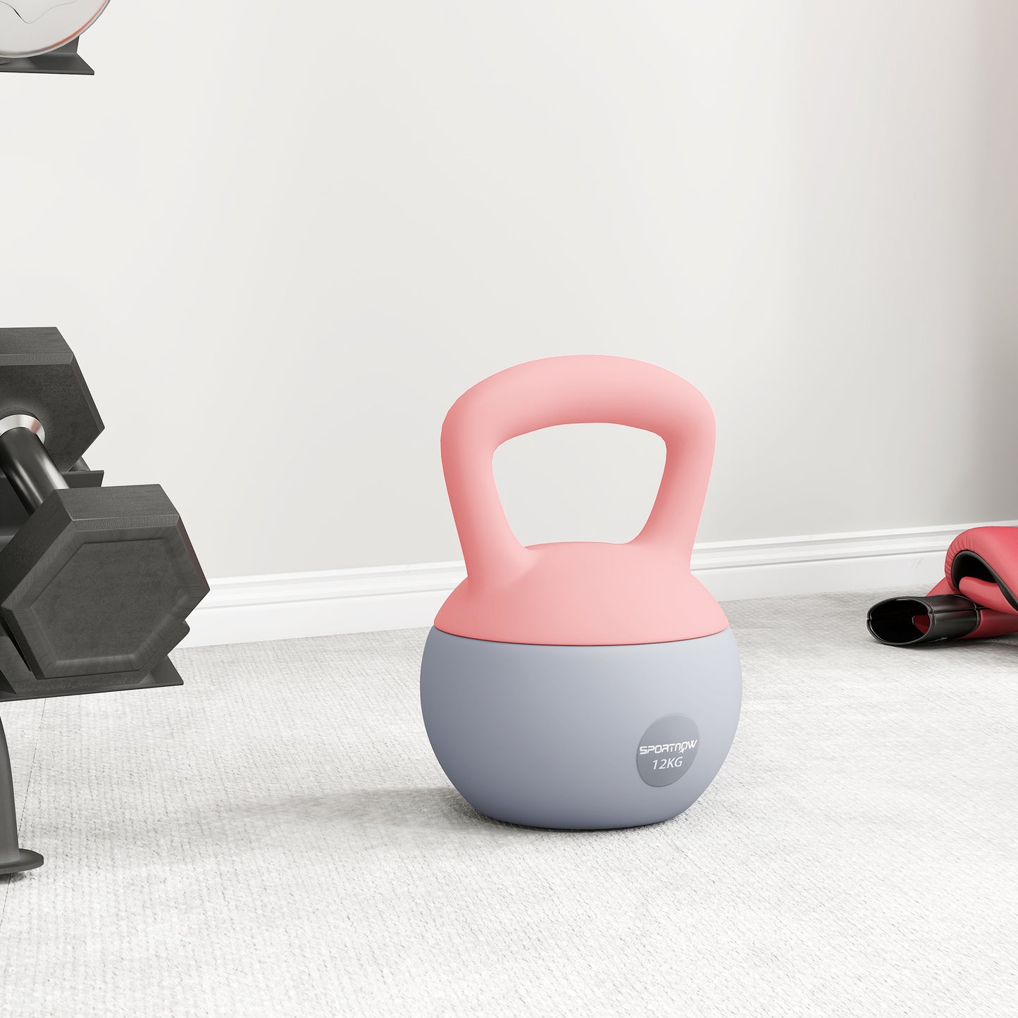 12KG Soft Kettlebell, Kettlebell with Non-Slip Handle for Home Gym, Weight Lifting, Strength Training, Pink/Grey