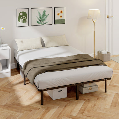 4ft6 Double Bed Frame, Metal Platform Bed Frame with 2 x 14 Wood Slats, No Box Spring Needed, Underbed Storage, Black