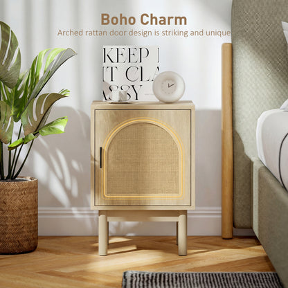 Rattan Bedside Table for Bedroom - Natural Wood