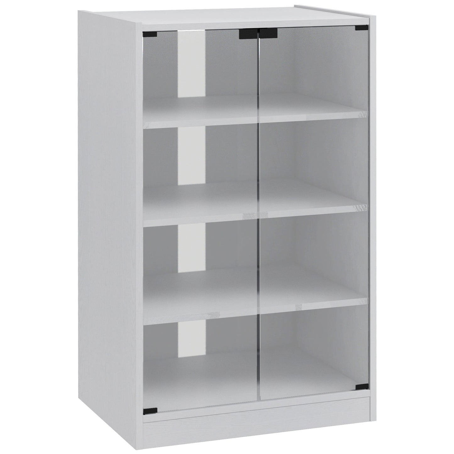 4-Tier Hi-Fi Stand, Record Player Stand with Adjustable Shelves and Push-to-Open Glass Doors, White Wood-Effect