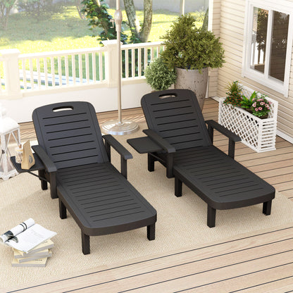 Set of 2 Reclining Sun Loungers, 5 Positions Adjustable Outdoor Chaise Lounge Chair with Armrests, Black
