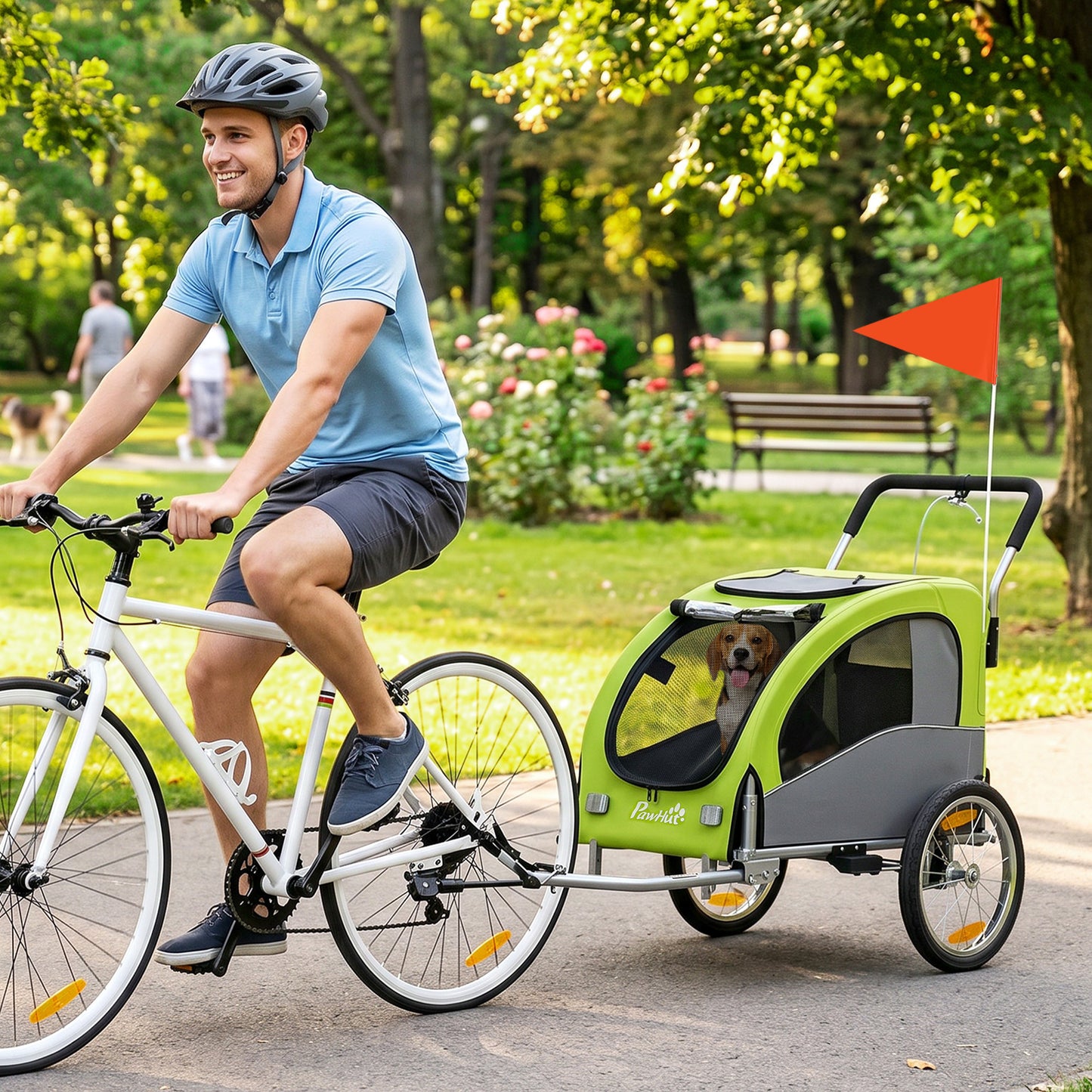 2 in 1 Dog Bike Trailer, Foldable Pet Stroller, Dog Bicycle Trailer with Suspension, for Medium Dogs up to 20kg, Green