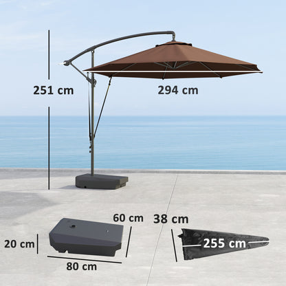 3(m) Garden Cantilever Parasol with Fillable Base up to 90kg, Wind Protection Strap, Cover