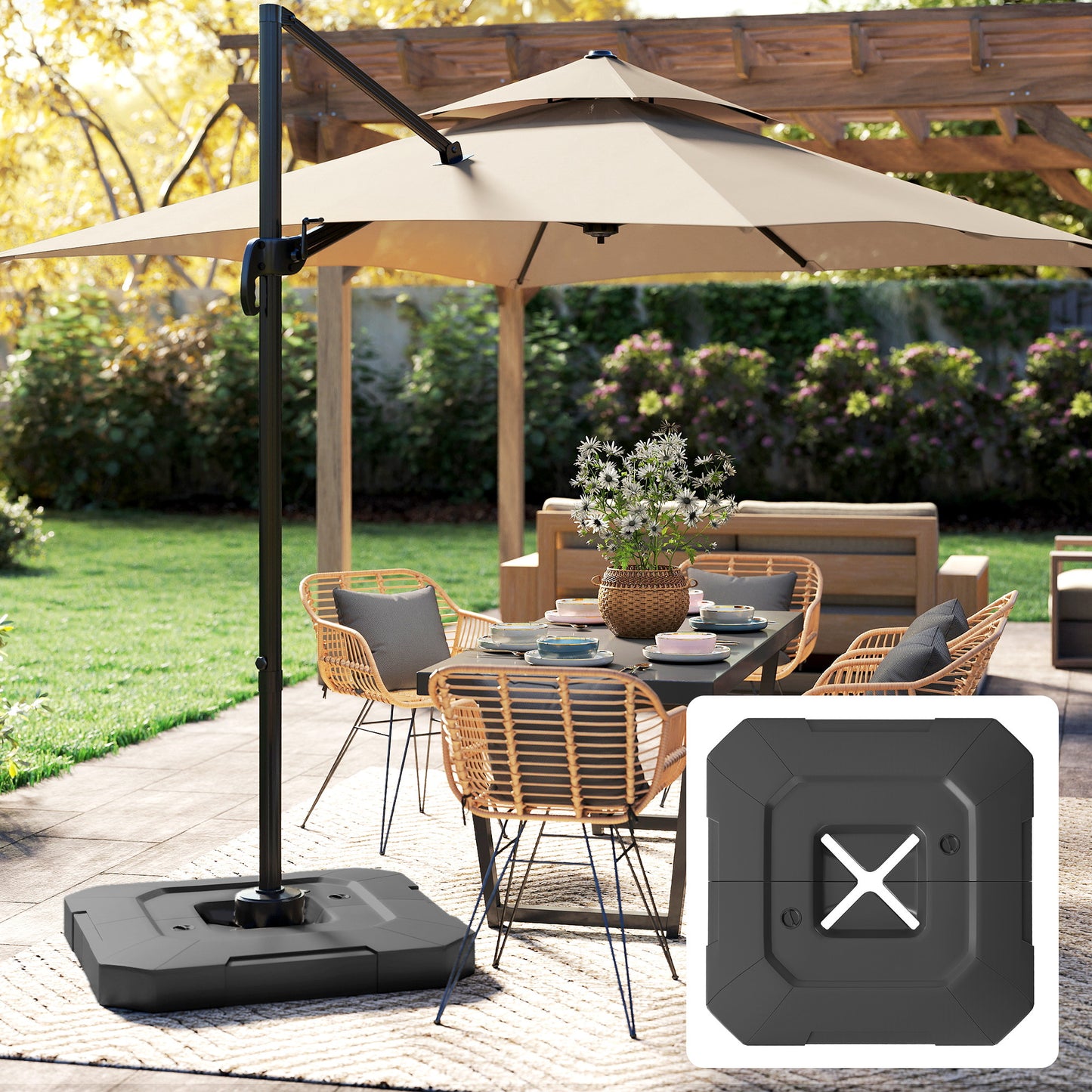 2PCS Umbrella Weights for Cantilever Parasols, Parasol Base Weights, 80 kg for Water or 105 kg Water and Sand Mix, Black