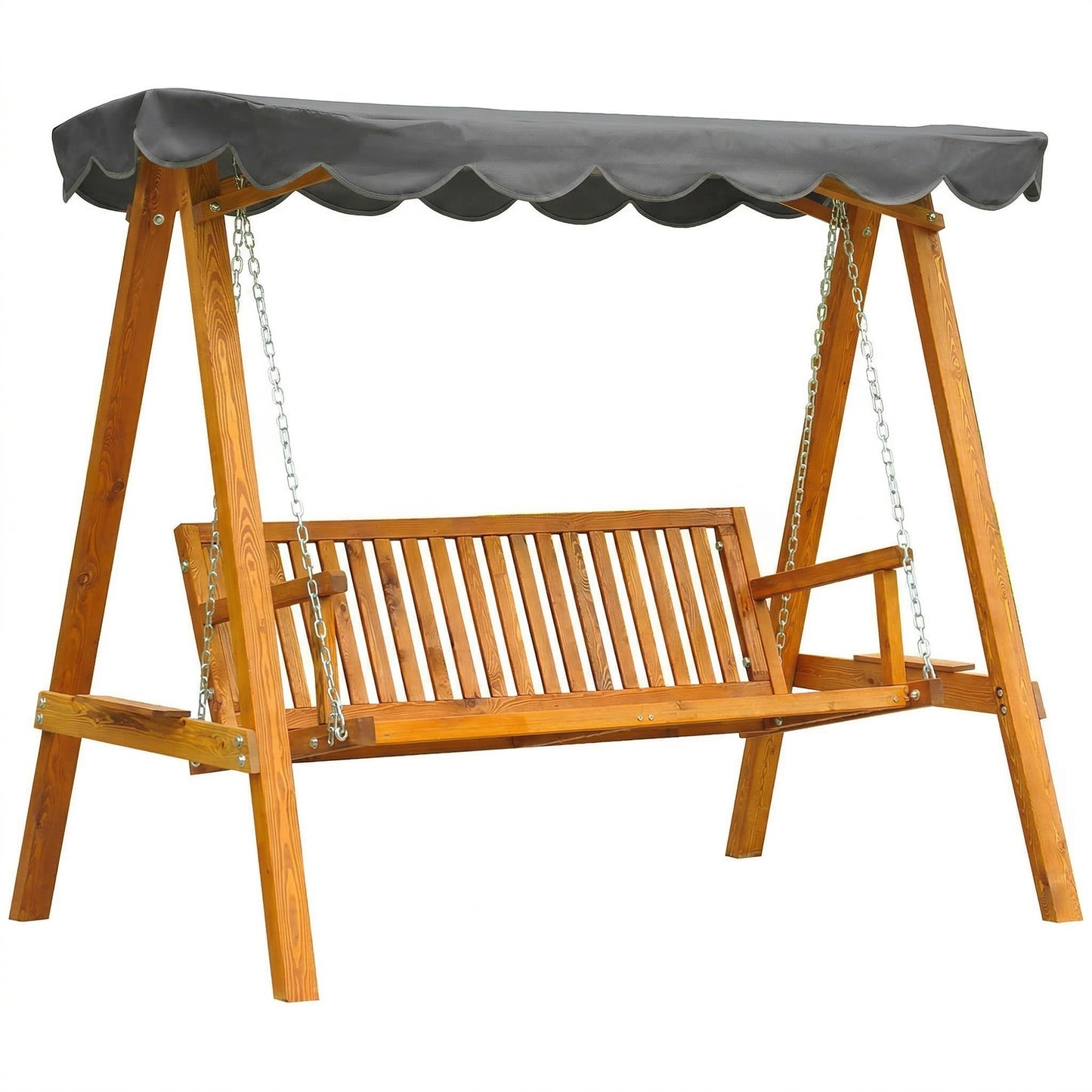 3 Seater Garden Swing Seat with Canopy, Wooden Swing Chair, Outdoor Hammock Bench for Balcony Patio Porch, Dark Grey