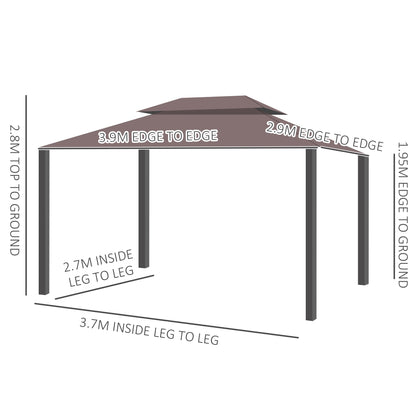 3 x 4m Aluminium Garden Gazebo, Marquee Canopy Shelter Pavilion Party Tent with Nets and Curtains for Garden and Deck, Coffee