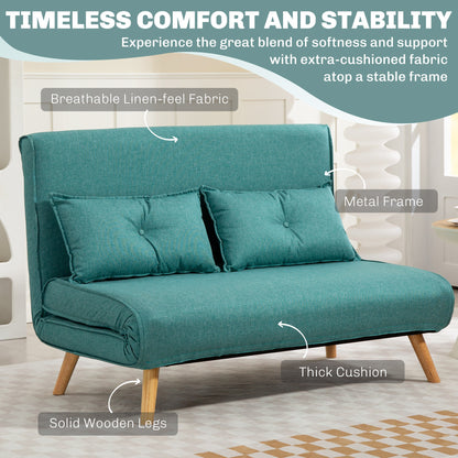 Two-Seater Linen-Look Sofa Bed - Green