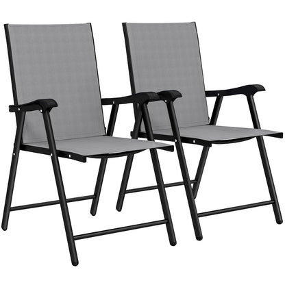 Folding Garden Chairs Set of 2, Foldable Garden Dining Chairs with High Back, Armrests, Texteline Seat, Light Grey