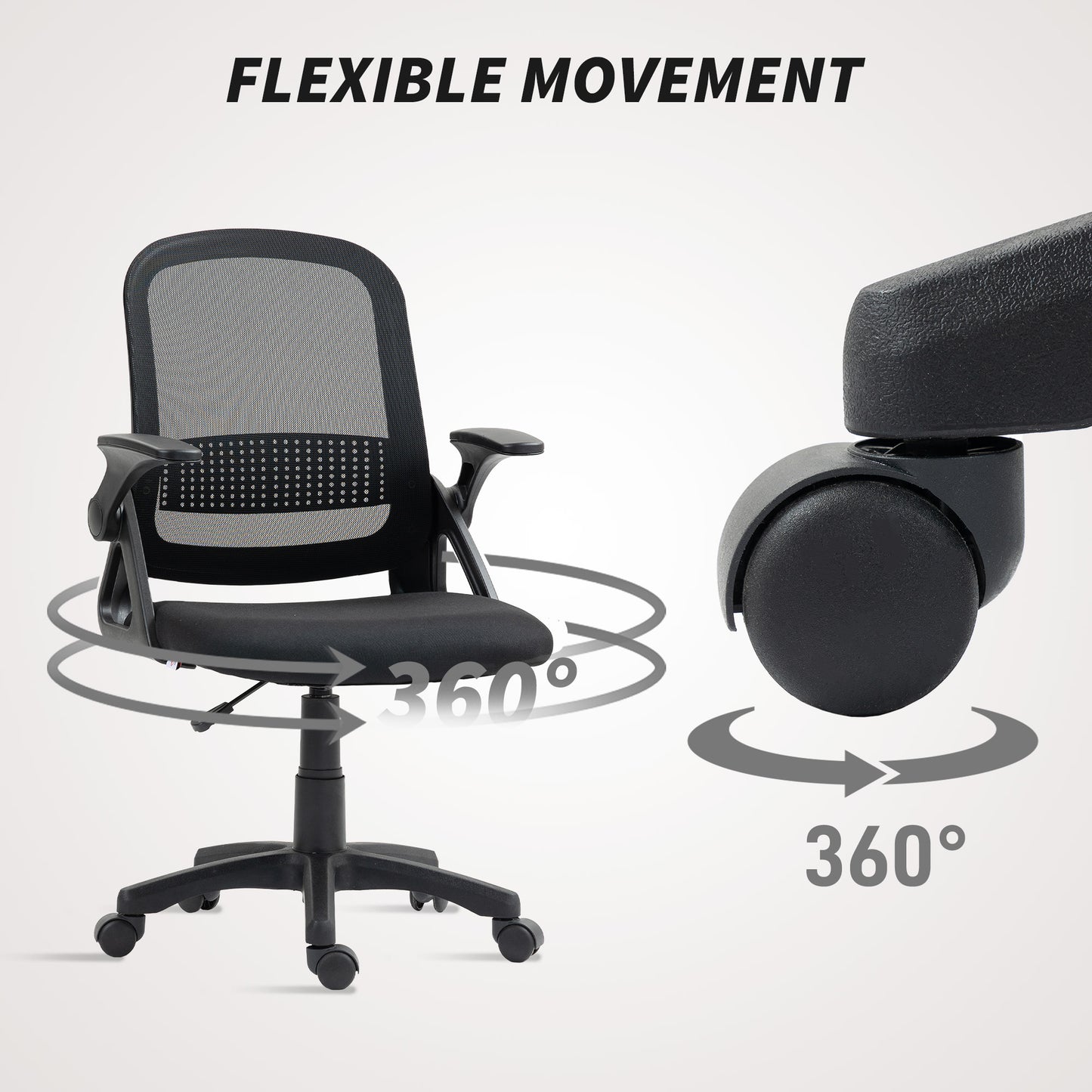 Breathable Mesh Office Chair, Ergonomic Swivel Computer Chair with Flip-up Armrests, Lumbar Back Support for Home/Office