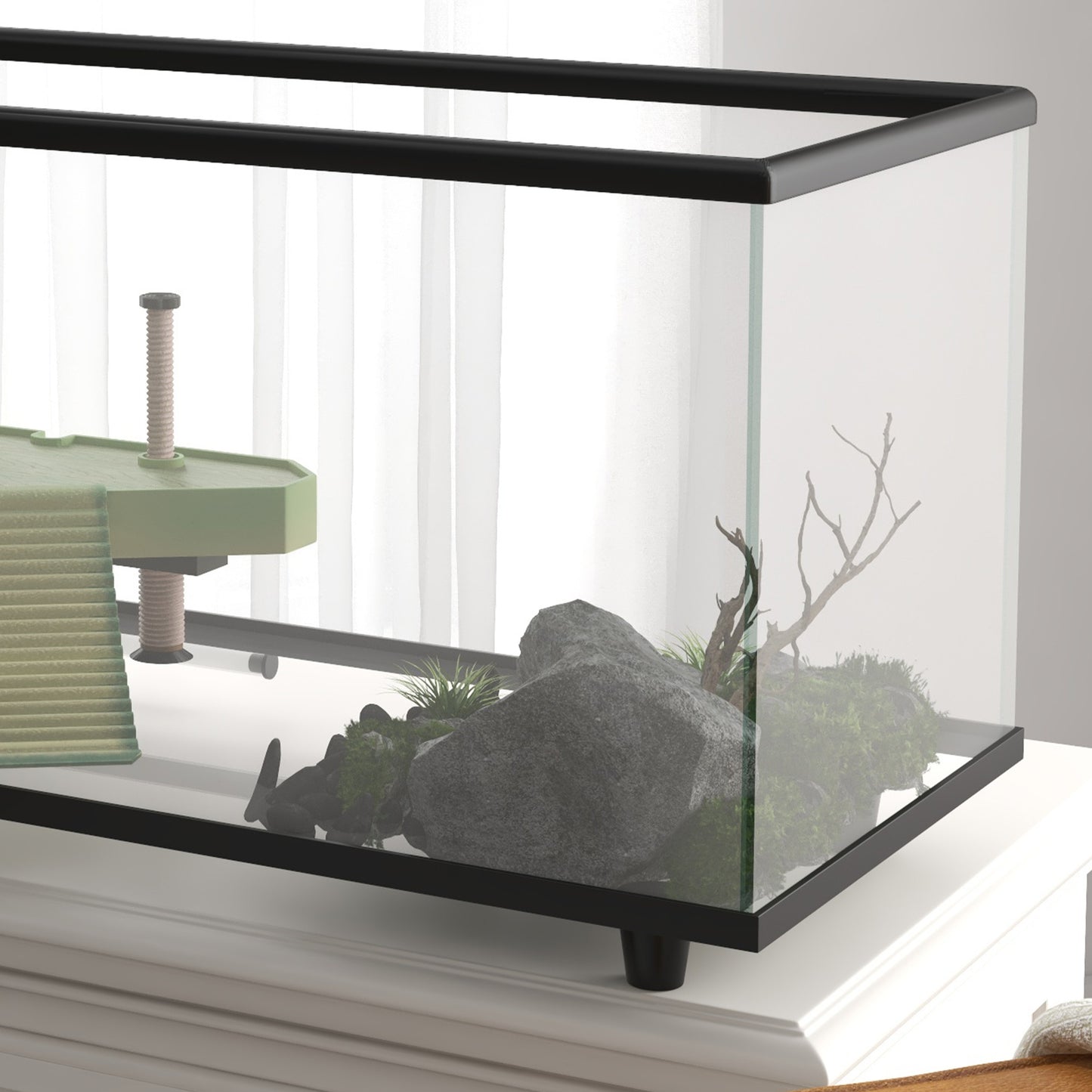 50L Glass Turtle Tank Aquarium with Basking Platform, Easy Drainage
