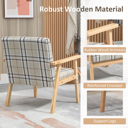 Modern One Seater Sofa for Living Room, Linen Fabric Small Couch with Rubber Wood Frame, Armrests, Lattice Pattern